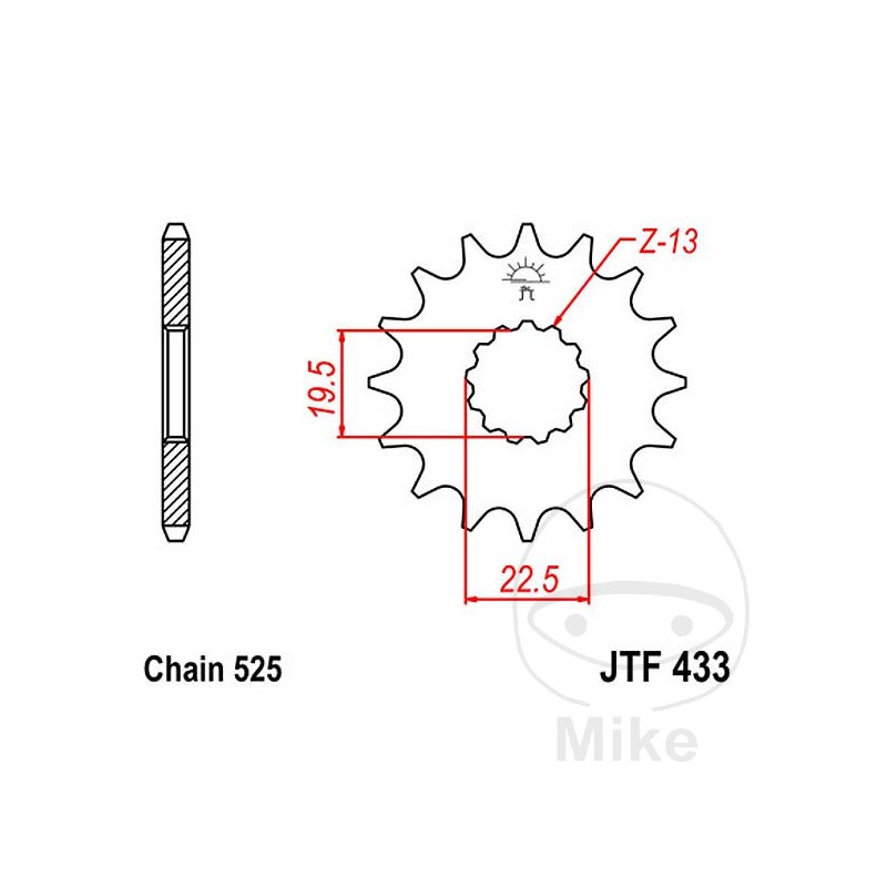 JT SPROCKETS Piñón transmisión engranaje fino 16T P-525 Ø19.5/22MM 726.04.79