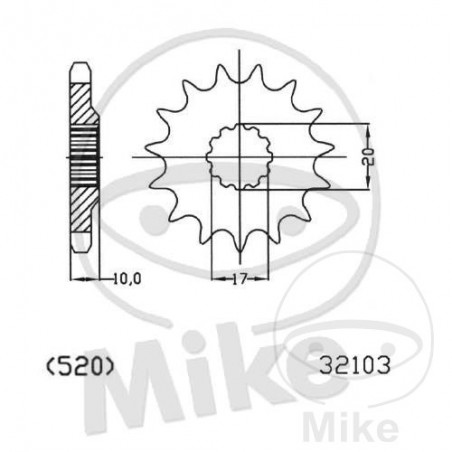 ESJOT Piñón transmisión engranaje fino 12T P-520 Ø17/21MM 726.02.46