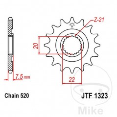 JT SPROCKETS Pinion transmission racaing fine gear 13T P-520 Ø20/22MM 726.19.51