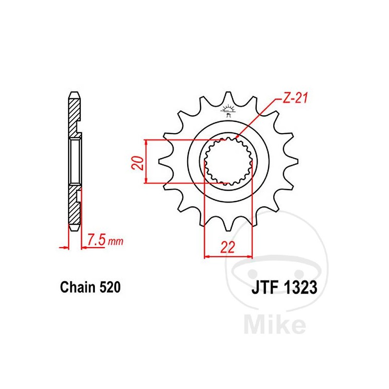 JT SPROCKETS Piñón transmisión racaing engranaje fino 13T P-520 Ø20/22MM 726.19.51
