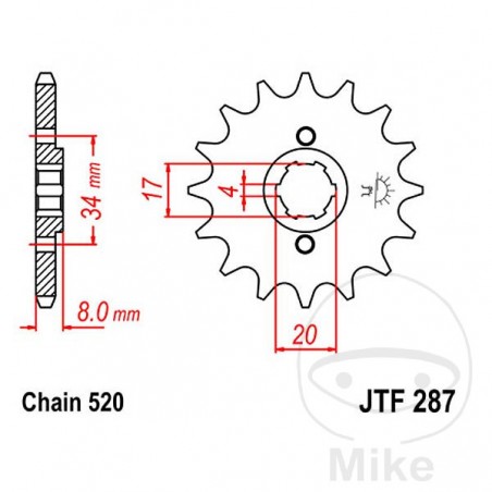 JT SPROCKETS coarse gear transmission pinion 15T P-520 4 Ø17/20MM 726.02.09