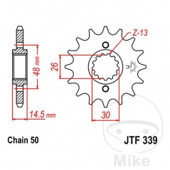 JT SPROCKETS Fine gear transmission pinion 15T P-530 Ø26/30MM 726.40.47