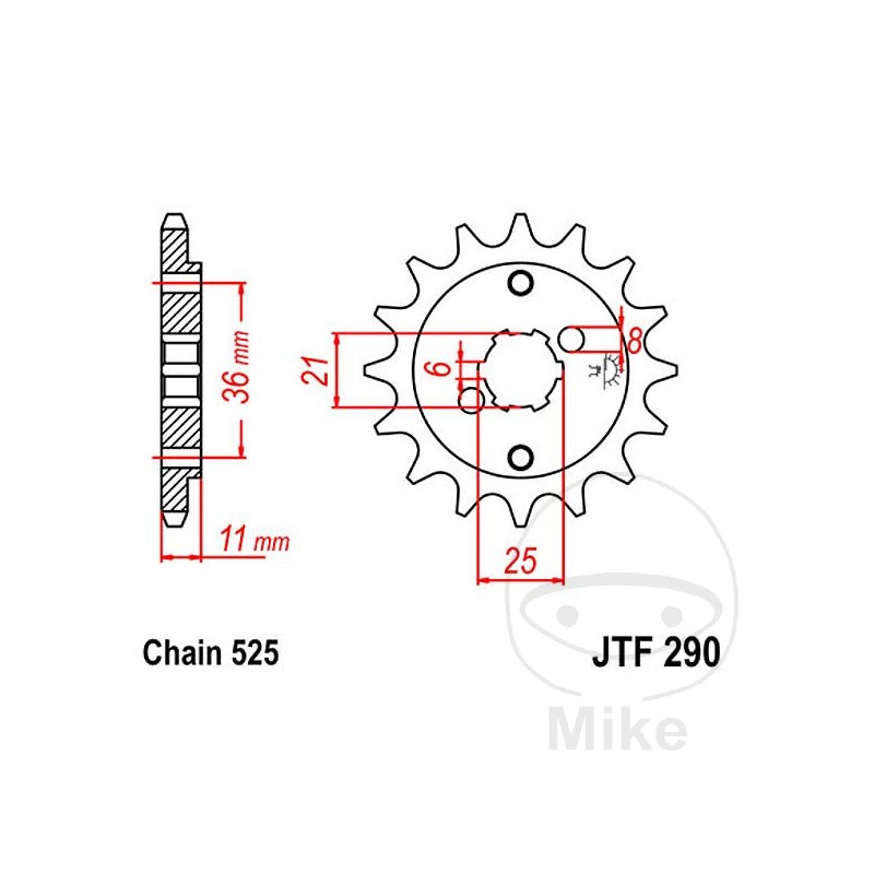 JT SPROCKETS Piñón transmisión engranaje grueso 14T P-525 6 Ø21/25MM 726.04.94