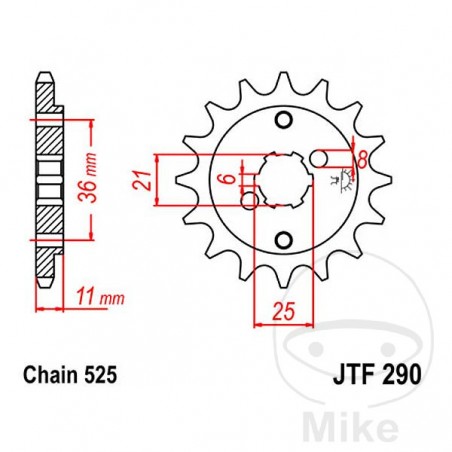 JT SPROCKETS Piñón transmisión engranaje grueso 14T P-525 6 Ø21/25MM 726.04.94
