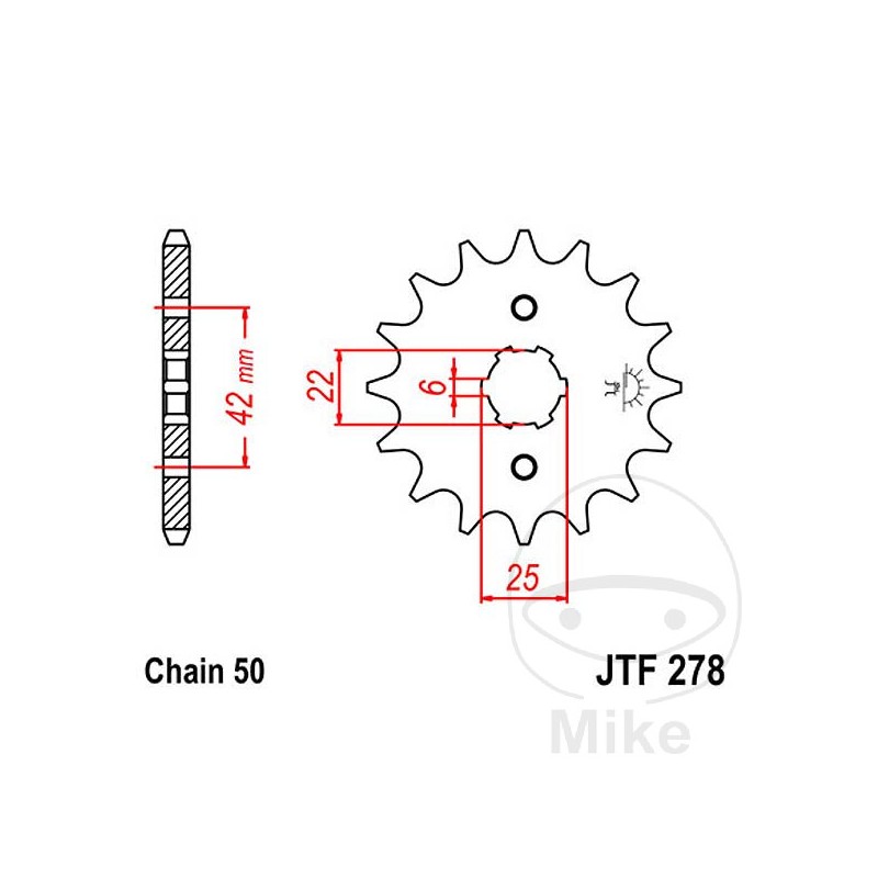 JT SPROCKETS Piñón transmisión engranaje grueso 16T P-530 6 Ø22/25MM 726.21.16