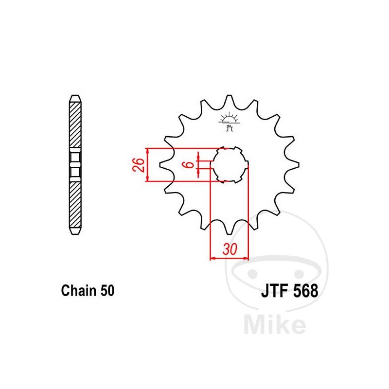 JT SPROCKETS Piñón transmisión engranaje grueso 16T P-530 6 Ø26/30MM 726.04.86