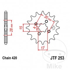 JT SPROCKETS coarse gear transmission pinion 16T P-420 4 Ø15/17MM 726.27.85