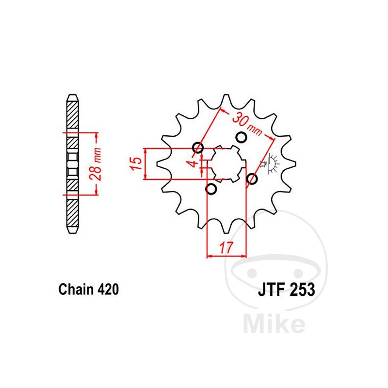 JT SPROCKETS Piñón transmisión engranaje grueso 16T P-420 4 Ø15/17MM 726.27.85