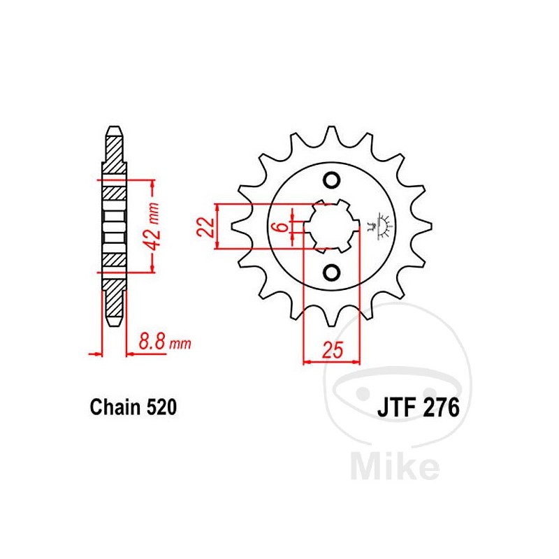 JT SPROCKETS coarse gear transmission pinion 15T P-520 6 Ø22/25MM 726.25.79