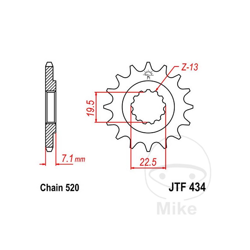 JT SPROCKETS Fine gear transmission pinion 15T P-520 Ø19.5/22MM 726.26.52