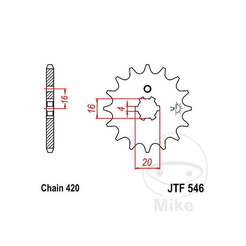 JT SPROCKETS Piñón transmisión engranaje grueso 14T P-420 4 Ø16/20MM 726.35.51