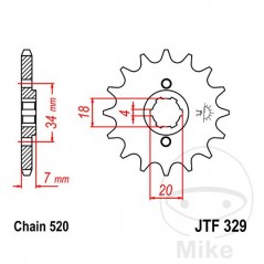 JT SPROCKETS Piñón transmisión engranaje grueso 14T P-520 4 Ø18/20MM 726.46.25