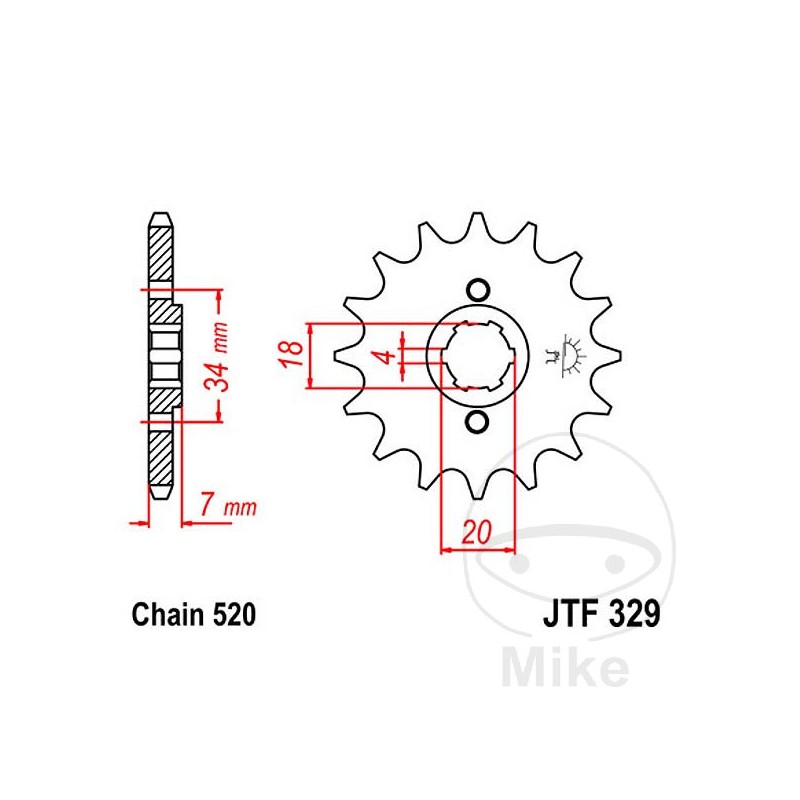 JT SPROCKETS Piñón transmisión engranaje grueso 14T P-520 4 Ø18/20MM 726.46.25