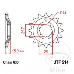 JT SPROCKETS Piñón transmisión engranaje fino 15T 630 Ø21.6/25 726.26.11