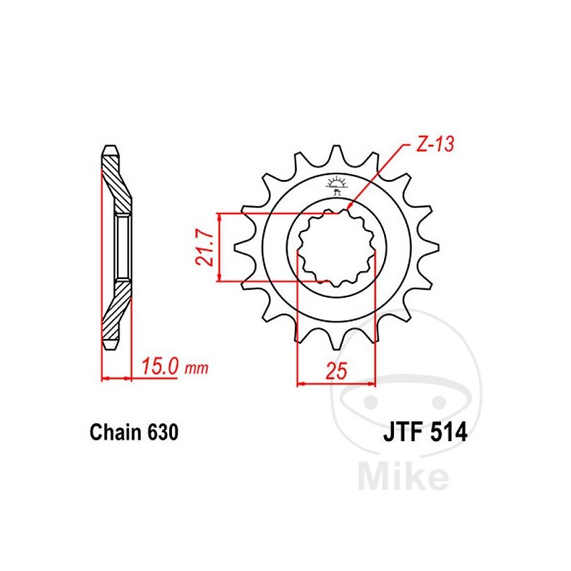 JT SPROCKETS Fine gear transmission pinion 15T 630 Ø21.6/25 726.26.11