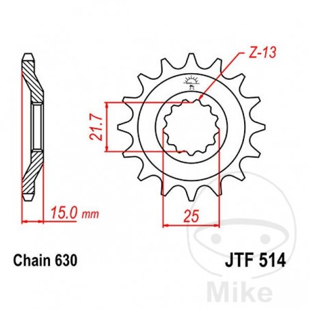 JT SPROCKETS Piñón transmisión engranaje fino 15T 630 Ø21.6/25 726.26.11