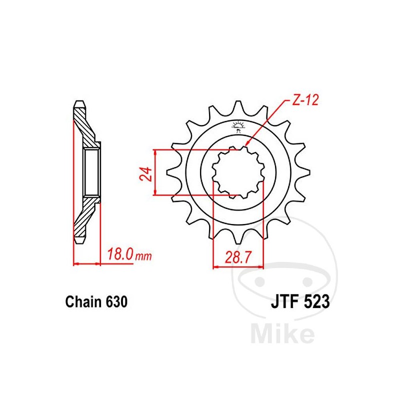 JT SPROCKETS Fine gear transmission pinion 15T 630 Ø24/28.5 726.26.29