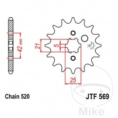 JT SPROCKETS Piñón transmisión engranaje grueso 11T P-520 5 Ø21/25MM 726.40.62