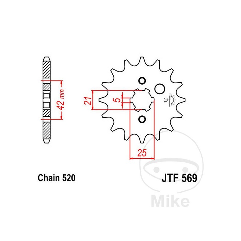JT SPROCKETS Piñón transmisión engranaje grueso 11T P-520 5 Ø21/25MM 726.40.62
