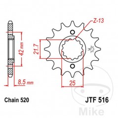 JT SPROCKETS Fine gear transmission pinion 14T P-520 Ø21.6/25MM 726.46.90