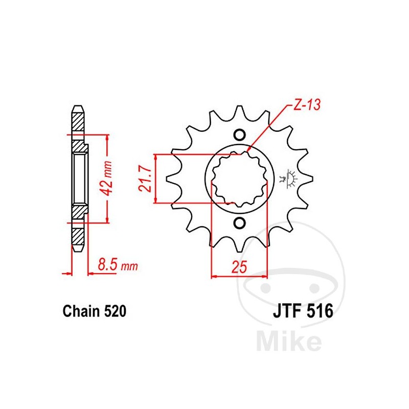 JT SPROCKETS Fine gear transmission pinion 14T P-520 Ø21.6/25MM 726.46.90