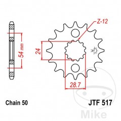 JT SPROCKETS Piñón transmisión engranaje fino 16T P-530 Ø24/28.7MM 726.20.09