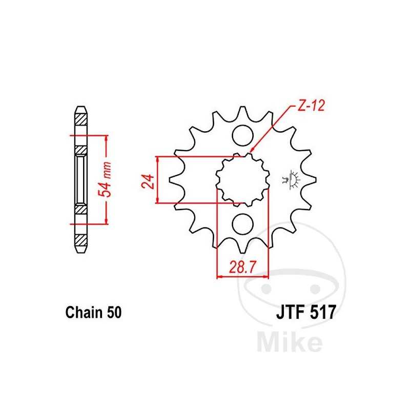 JT SPROCKETS Piñón transmisión engranaje fino 16T P-530 Ø24/28.7MM 726.20.09