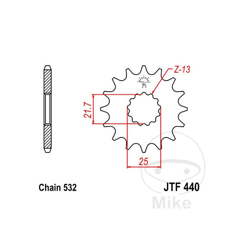 JT SPROCKETS Fine gear transmission pinion 15T P-532 Ø21.6/25MM 726.47.24