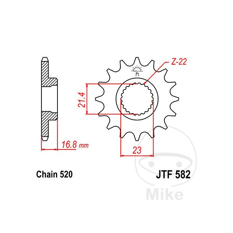 JT SPROCKETS Piñón transmisión engranaje fino 15T P-520 Ø21.3/23MM 726.05.80