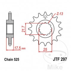 JT SPROCKETS Piñón transmisión engranaje fino 14T P-525 Ø21.6/25MM 726.44.76