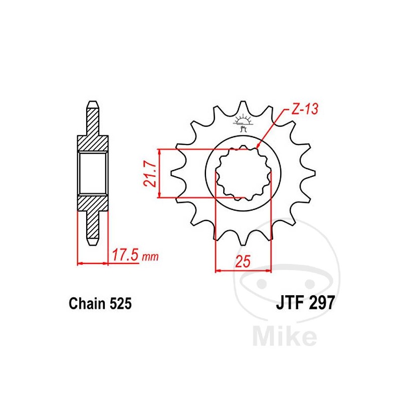 JT SPROCKETS Fine gear transmission pinion 14T P-525 Ø21.6/25MM 726.44.76