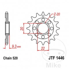 JT SPROCKETS Piñón transmisión racing engranaje fino 14T P-520 Ø20/22MM 726.29.91