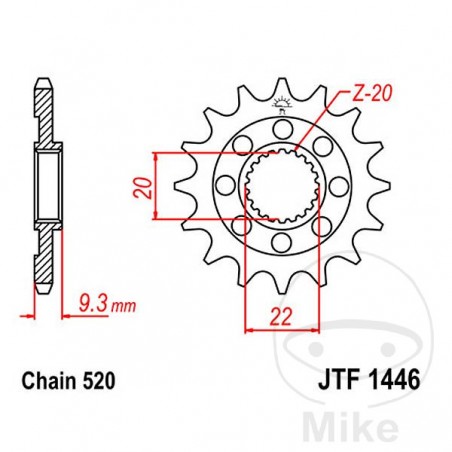 JT SPROCKETS Piñón transmisión racing engranaje fino 14T P-520 Ø20/22MM 726.29.91
