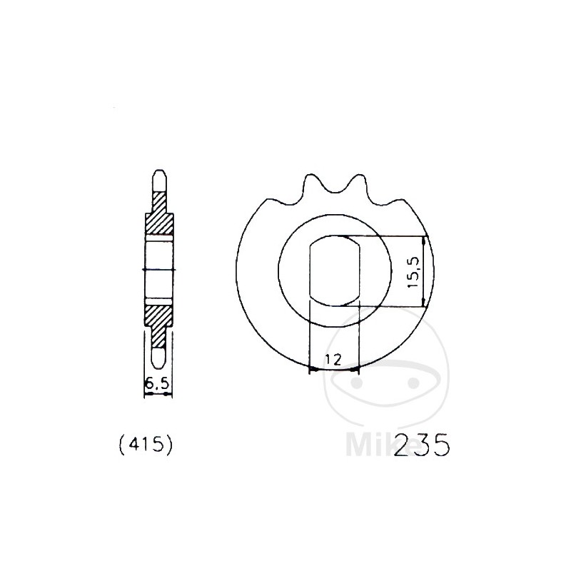 ESJOT Piñón transmisión agujero largo 12T P-415 12.15/15.5MM 726.74.53