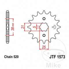 JT SPROCKETS coarse gear transmission pinion 14T P-520 5 Ø21/25MM 726.13.57