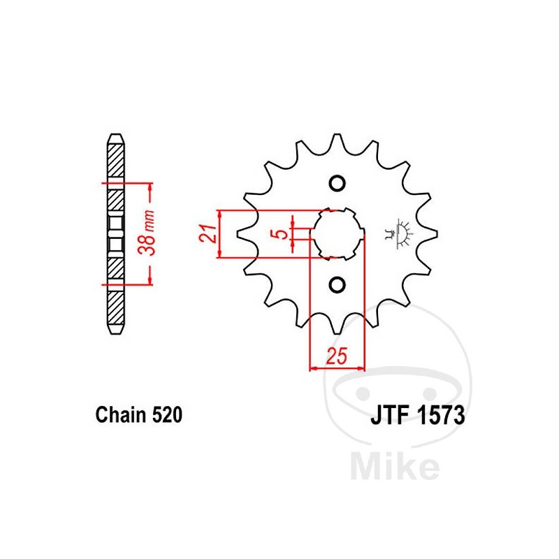 JT SPROCKETS Piñón transmisión engranaje grueso 14T P-520 5 Ø21/25MM 726.13.57