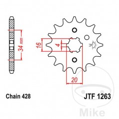 JT SPROCKETS Piñón transmisión engranaje grueso 15T P-428 4 Ø16/20MM 726.39.65