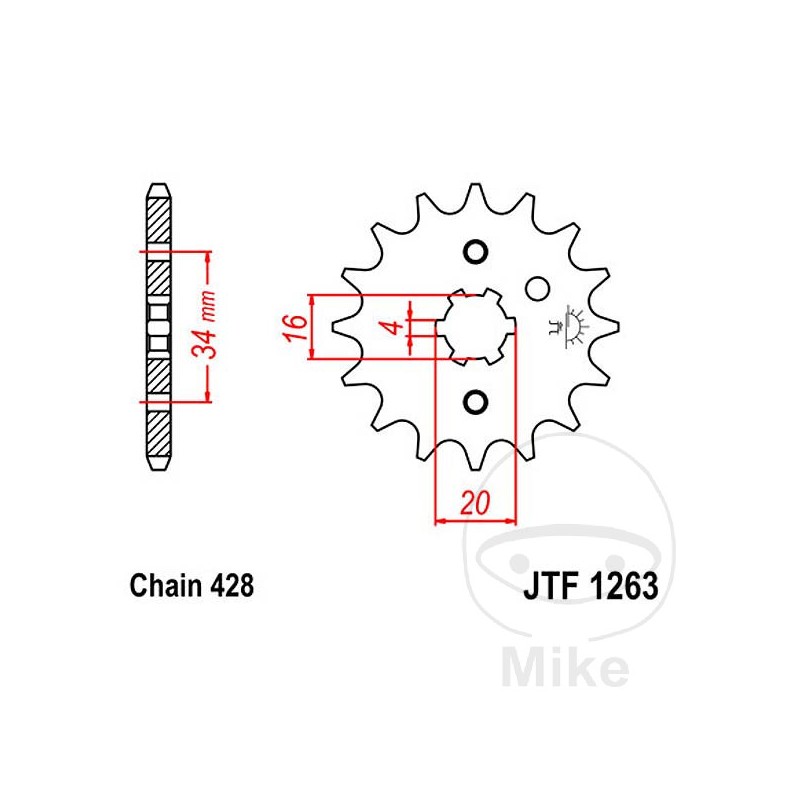 JT SPROCKETS Piñón transmisión engranaje grueso 15T P-428 4 Ø16/20MM 726.39.65