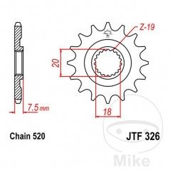 JT SPROCKETS Fine gear transmission pinion 13T P-520 Ø18/20MM 726.32.70