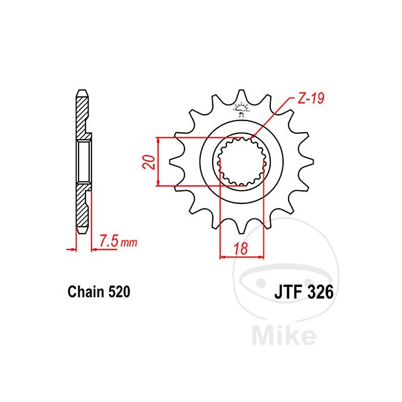 JT SPROCKETS Fine gear transmission pinion 13T P-520 Ø18/20MM 726.32.70