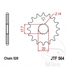 JT SPROCKETS Fine gear transmission pinion 14T P-520 Ø17.7/20MM 726.45.26