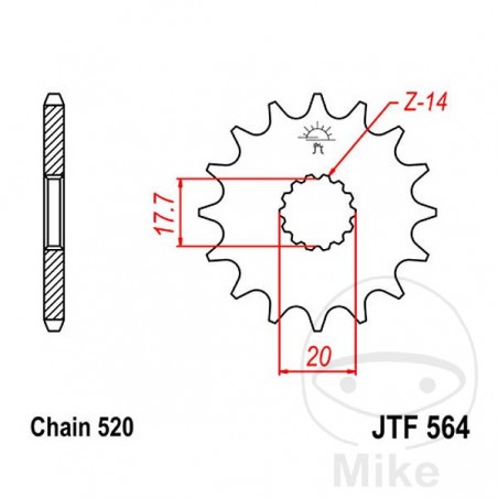 JT SPROCKETS Piñón transmisión engranaje fino 14T P-520 Ø17.7/20MM 726.45.26
