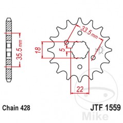 JT SPROCKETS coarse gear transmission pinion 14T 428 5 Ø18/22 726.34.86