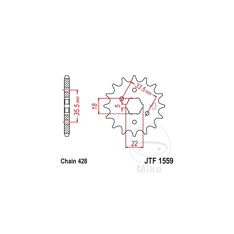 JT SPROCKETS Piñón transmisión engranaje grueso 14T 428 5 Ø18/22 726.34.86