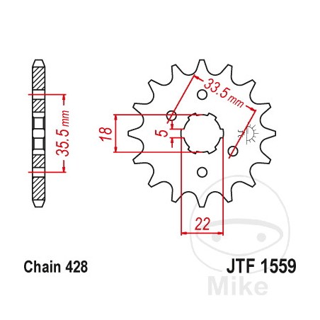 JT SPROCKETS Piñón transmisión engranaje grueso 14T 428 5 Ø18/22 726.34.86