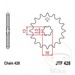 JT SPROCKETS Piñón transmisión engranaje grueso 14T P-428 3.5 Ø13/16MM 726.25.46