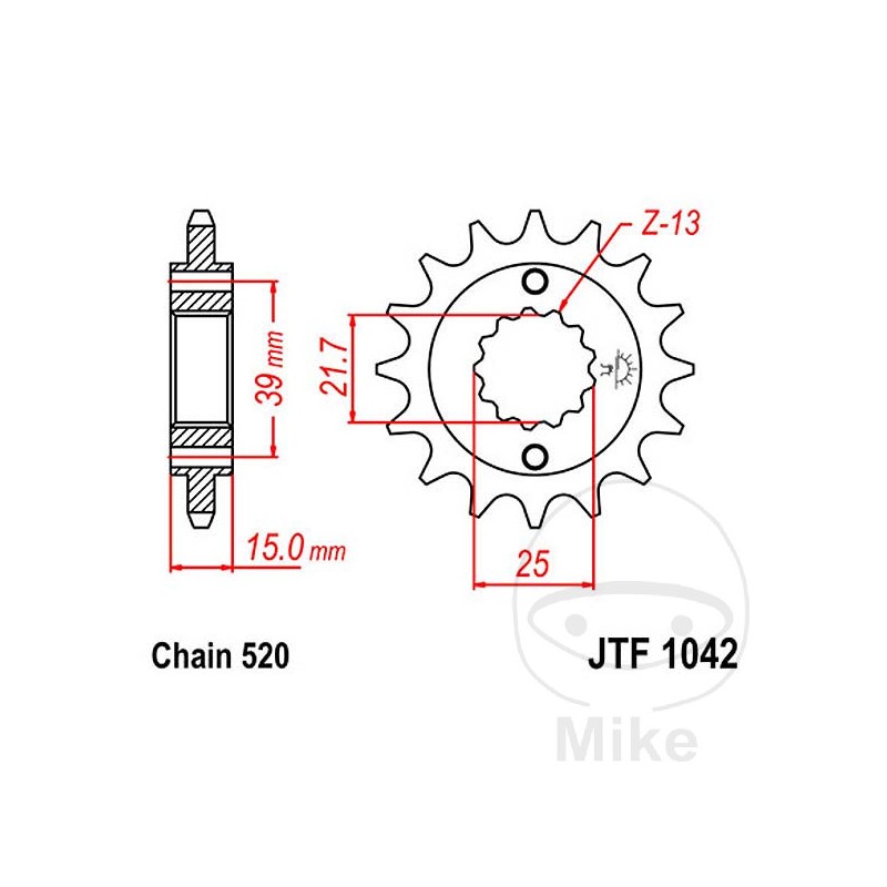 JT SPROCKETS Piñón transmisión engranaje fino 16T P-520 Ø21.4/25MM 726.02.00