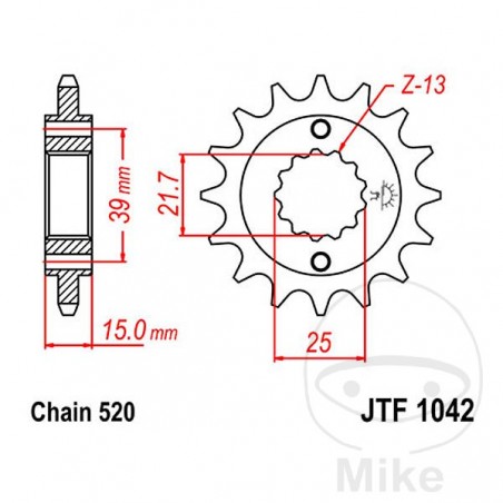 JT SPROCKETS Piñón transmisión engranaje fino 16T P-520 Ø21.4/25MM 726.02.00