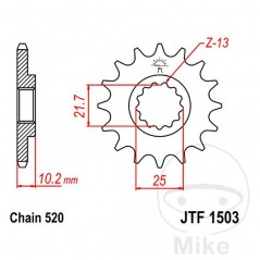JT SPROCKETS Fine gear transmission pinion 13T P-520 Ø22/25MM 726.02.92