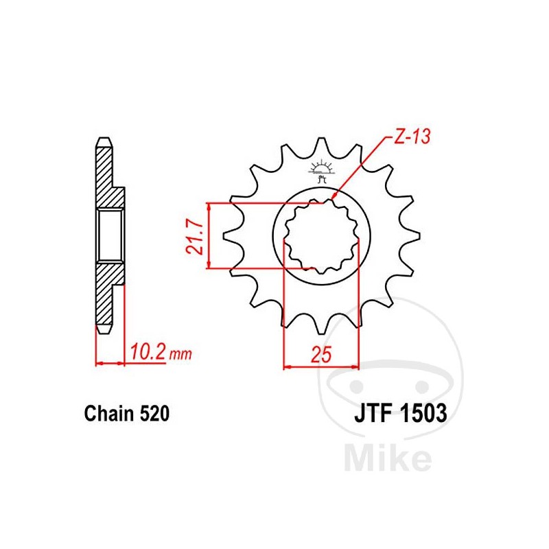 JT SPROCKETS Fine gear transmission pinion 13T P-520 Ø22/25MM 726.02.92